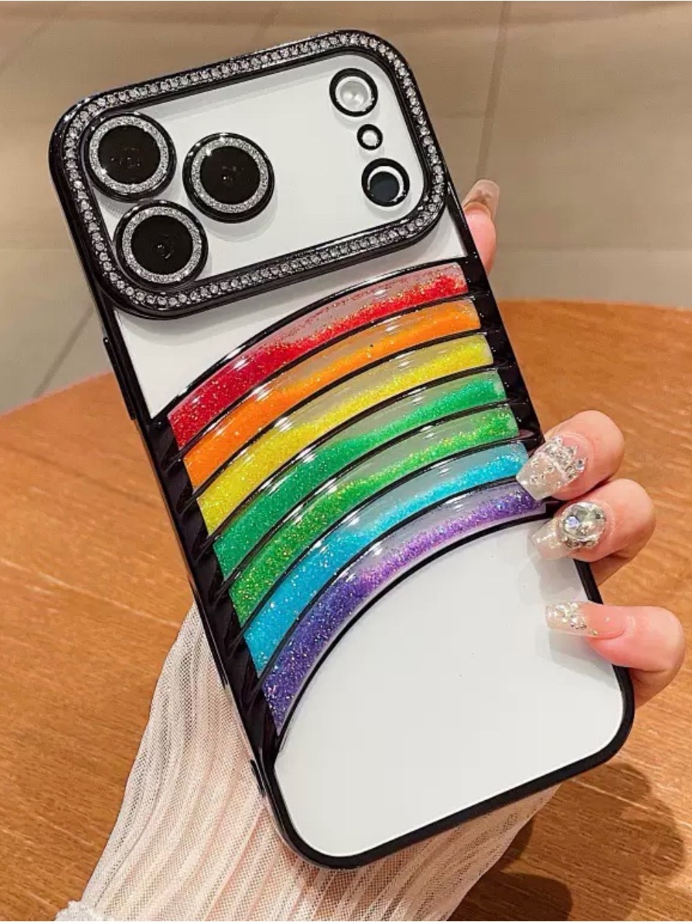iPhone 17 Pro iPhone Case,Rainbow Flowing Liquid Quicksand Glitter Black